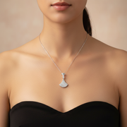 925 Sterling Silver Classic Fan Pendant Necklace with Adjustable Length For Women